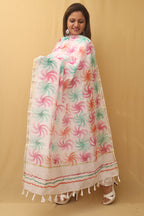 White Hand Painted Kota Dupatta - Luxurion World