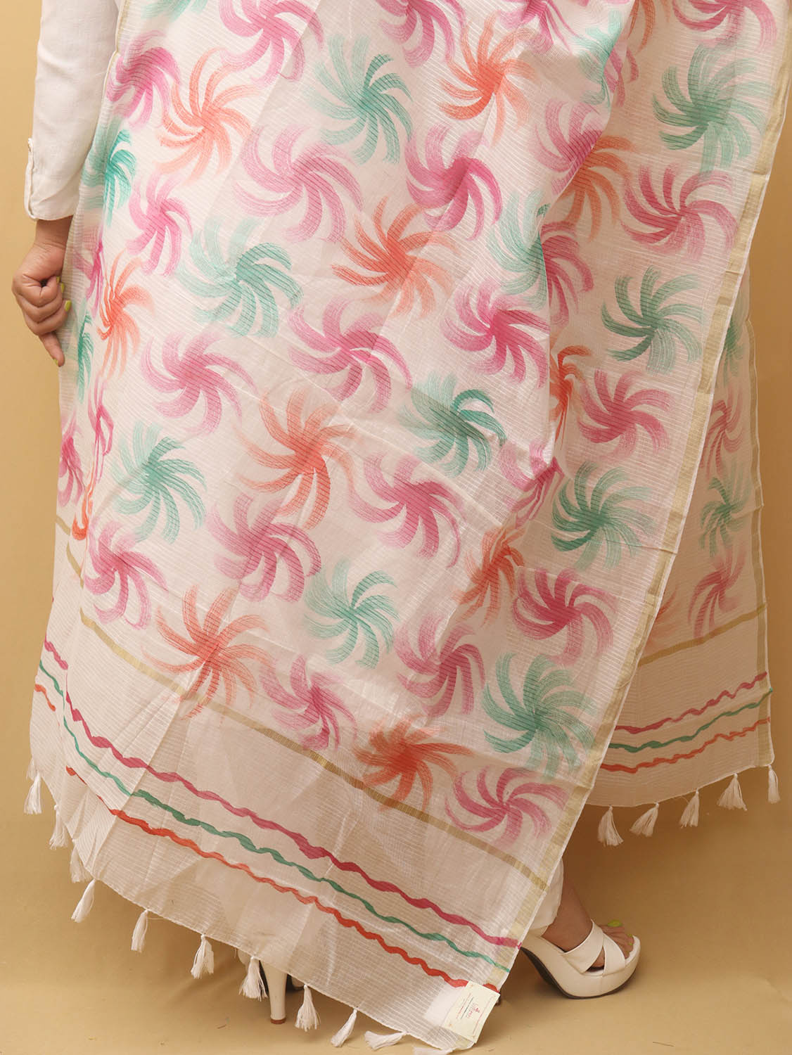 White Hand Painted Kota Dupatta - Luxurion World