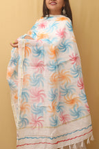 White Hand Painted Kota Dupatta - Luxurion World