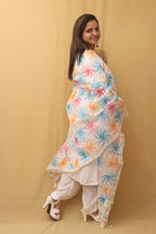 White Hand Painted Kota Dupatta - Luxurion World