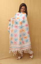 White Hand Painted Kota Dupatta - Luxurion World