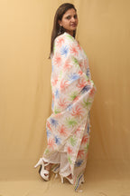 White Hand Painted Kota Dupatta - Luxurion World