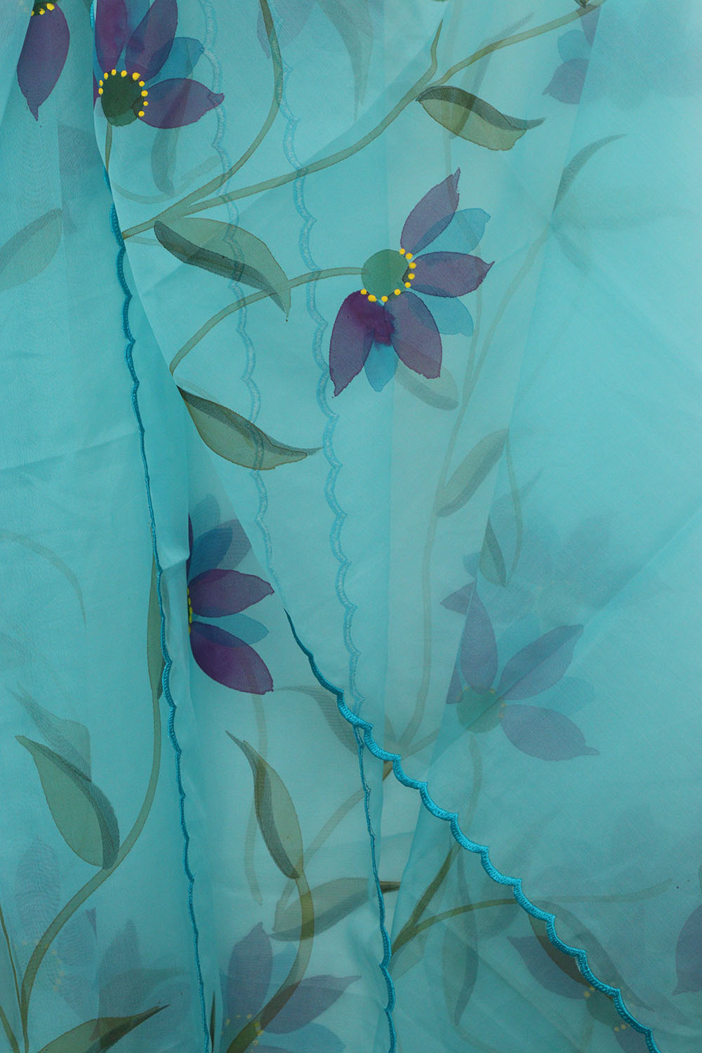 Blue Hand Painted Organza Silk Scalloped Border Dupatta - Luxurion World