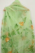 Exquisite Green Hand Painted Organza Silk Scalloped Border Dupatta - Luxurion World