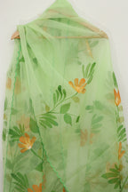Exquisite Green Hand Painted Organza Silk Scalloped Border Dupatta - Luxurion World