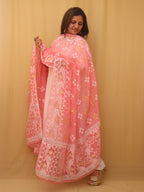 Pink Jamdani Cotton Silk Dupatta - Luxurion World