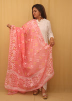Pink Jamdani Cotton Silk Dupatta - Luxurion World