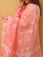 Pink Jamdani Cotton Silk Dupatta - Luxurion World