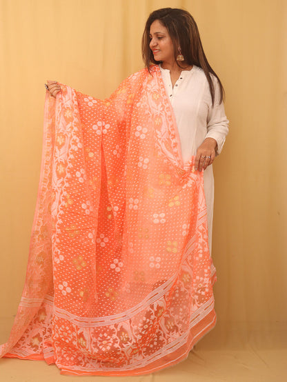 Orange Jamdani Cotton Silk Dupatta - Luxurion World