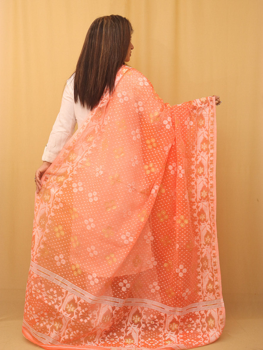 Orange Jamdani Cotton Silk Dupatta - Luxurion World