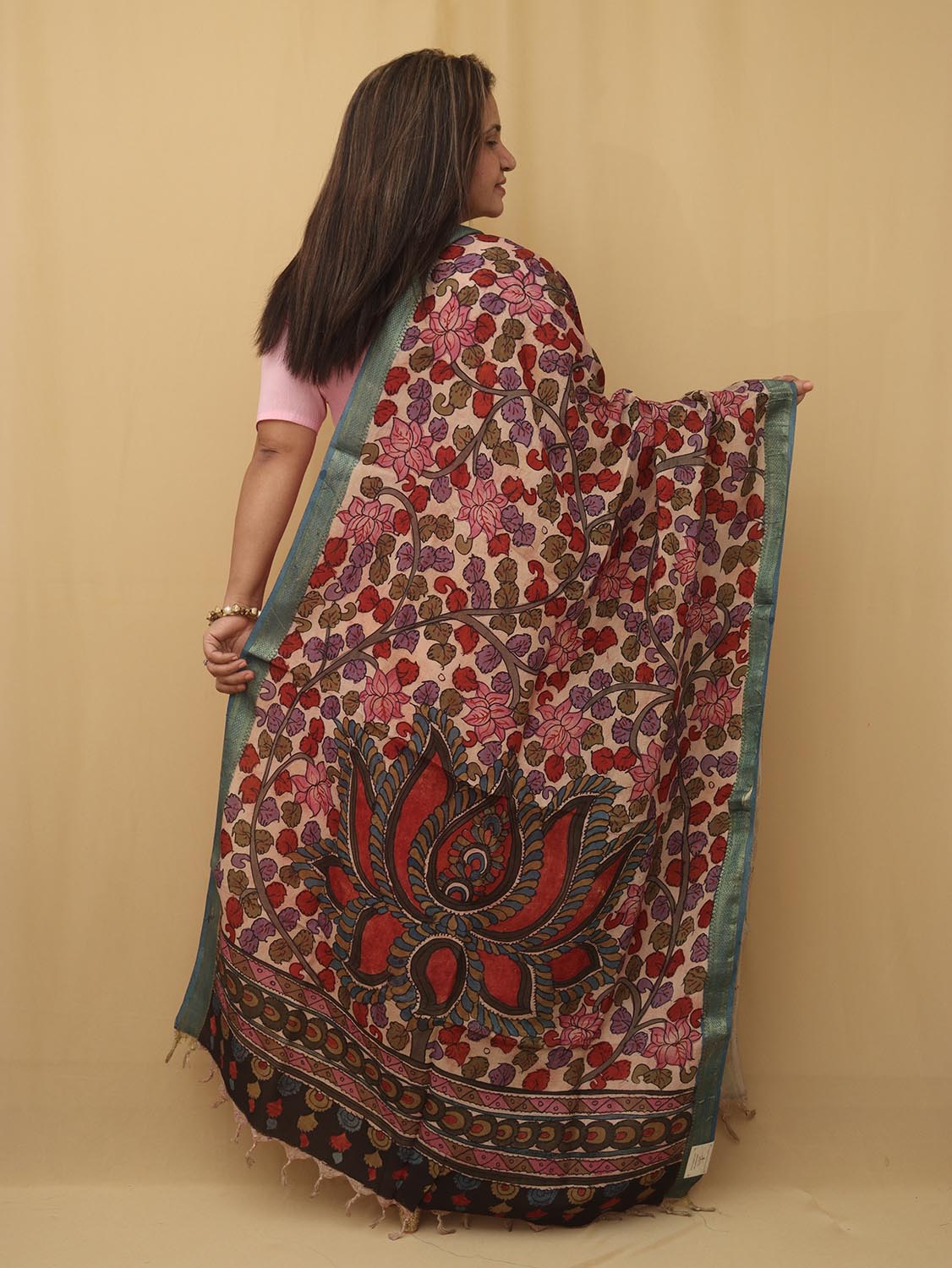 Stunning Multicolor Kalamkari Silk Dupatta with Pen Work - Luxurion World