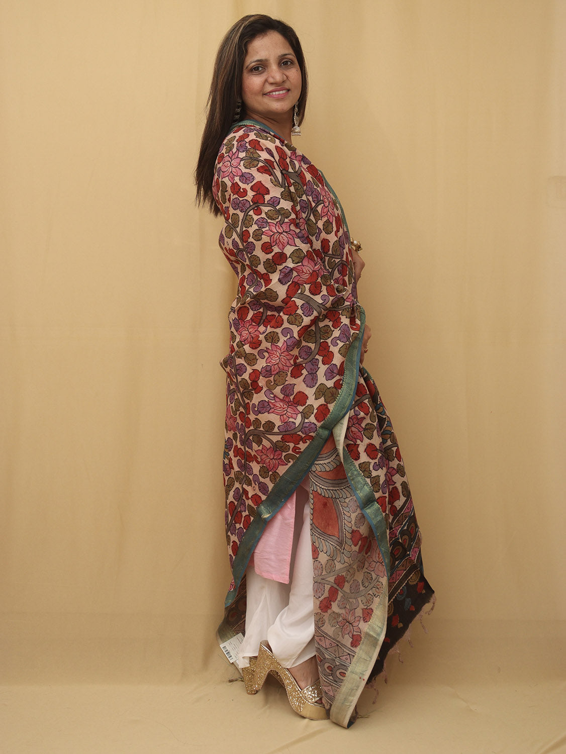 Stunning Multicolor Kalamkari Silk Dupatta with Pen Work - Luxurion World