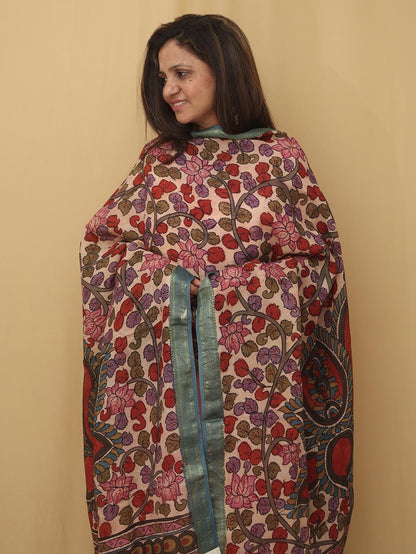 Stunning Multicolor Kalamkari Silk Dupatta with Pen Work - Luxurion World