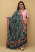 Stunning Blue Pen Kalamkari Pure Silk Dupatta - Perfect for Any Occasion! - Luxurion World