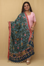 Stunning Blue Pen Kalamkari Pure Silk Dupatta - Perfect for Any Occasion! - Luxurion World