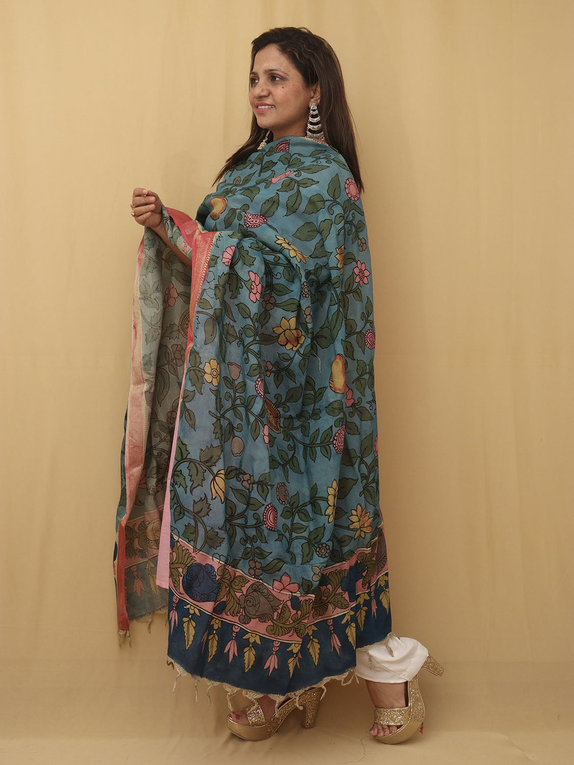 Stunning Blue Pen Kalamkari Pure Silk Dupatta - Perfect for Any Occasion! - Luxurion World
