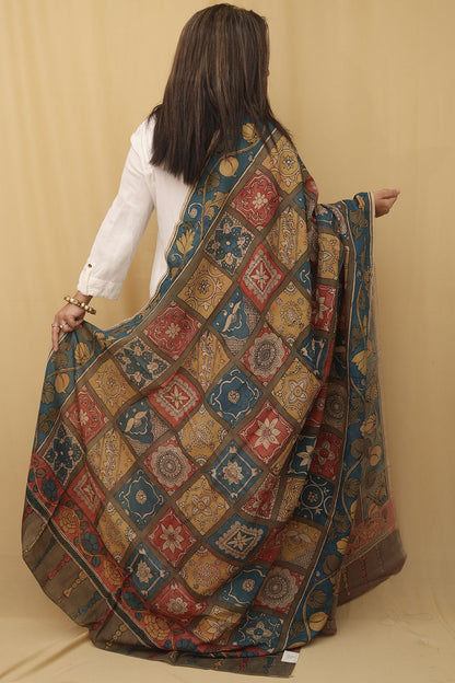 Stunning Multicolor Kalamkari Silk Dupatta with Pen Work - Luxurion World