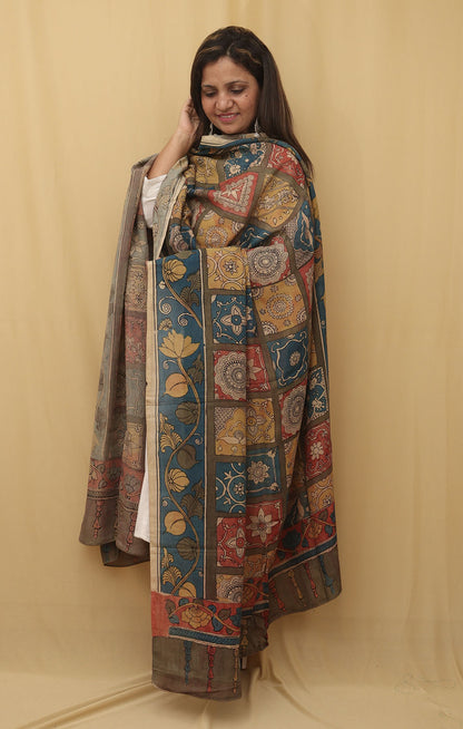 Stunning Multicolor Kalamkari Silk Dupatta with Pen Work - Luxurion World