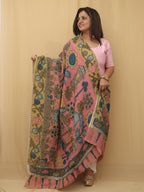 Stunning Pink Pen Kalamkari Pure Silk Dupatta - Perfect Accessory! - Luxurion World
