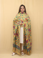 Stunning Yellow Pen Kalamkari Pure Silk Dupatta - Perfect for Any Occasion - Luxurion World