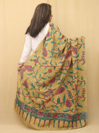 Stunning Yellow Pen Kalamkari Pure Silk Dupatta - Perfect for Any Occasion - Luxurion World