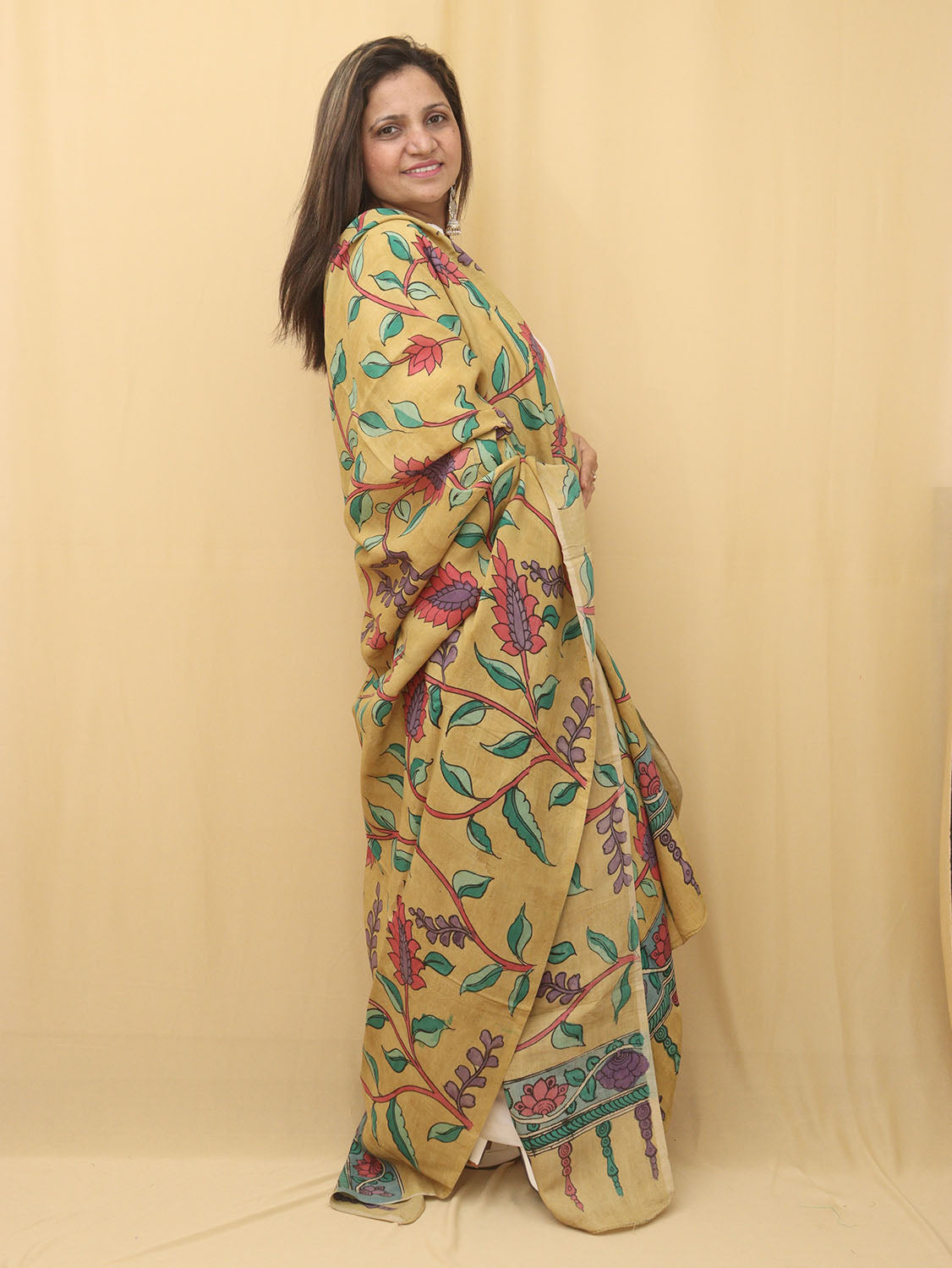 Stunning Yellow Pen Kalamkari Pure Silk Dupatta - Perfect for Any Occasion - Luxurion World