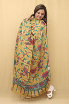Stunning Yellow Pen Kalamkari Pure Silk Dupatta - Perfect for Any Occasion - Luxurion World