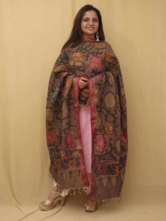 Raw Silk Magenta Coord Set with Silky Kalamkari Printed Dupatta