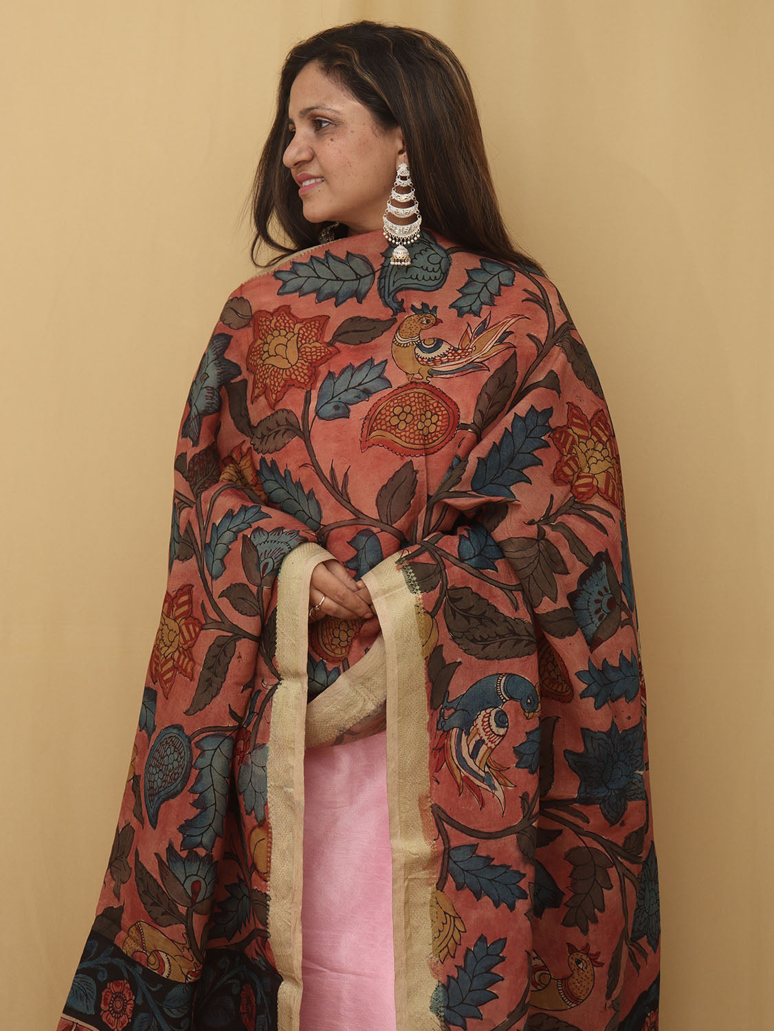 Stunning Red Pen Kalamkari Pure Silk Dupatta - Perfect for Any Occasion! - Luxurion World