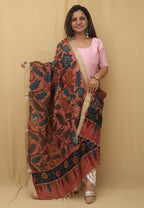 Stunning Red Pen Kalamkari Pure Silk Dupatta - Perfect for Any Occasion! - Luxurion World