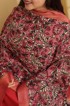 Beautiful Pink Kalamkari Hand Painted Pure Bangalore Silk Dupatta - Luxurion World