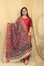 Beautiful Pink Kalamkari Hand Painted Pure Bangalore Silk Dupatta - Luxurion World