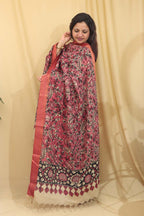Beautiful Pink Kalamkari Hand Painted Pure Bangalore Silk Dupatta - Luxurion World