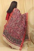 Beautiful Pink Kalamkari Hand Painted Pure Bangalore Silk Dupatta - Luxurion World