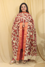 Pastel Kalamkari Hand Painted Pure Bangalore Silk Dupatta - Luxurion World