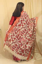Pastel Kalamkari Hand Painted Pure Bangalore Silk Dupatta - Luxurion World