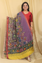 Exquisite Purple Kalamkari Hand Painted Pure Bangalore Silk Dupatta - Luxurion World
