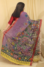 Exquisite Purple Kalamkari Hand Painted Pure Bangalore Silk Dupatta - Luxurion World