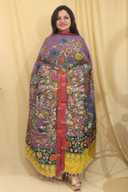 Exquisite Purple Kalamkari Hand Painted Pure Bangalore Silk Dupatta - Luxurion World