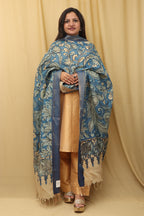 Blue Kalamkari Hand Painted Pure Bangalore Silk Dupatta - Luxurion World