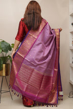 Exquisite Purple Kanjeevaram Pure Silk Handloom Dupatta With Contrast Border - Luxurion World