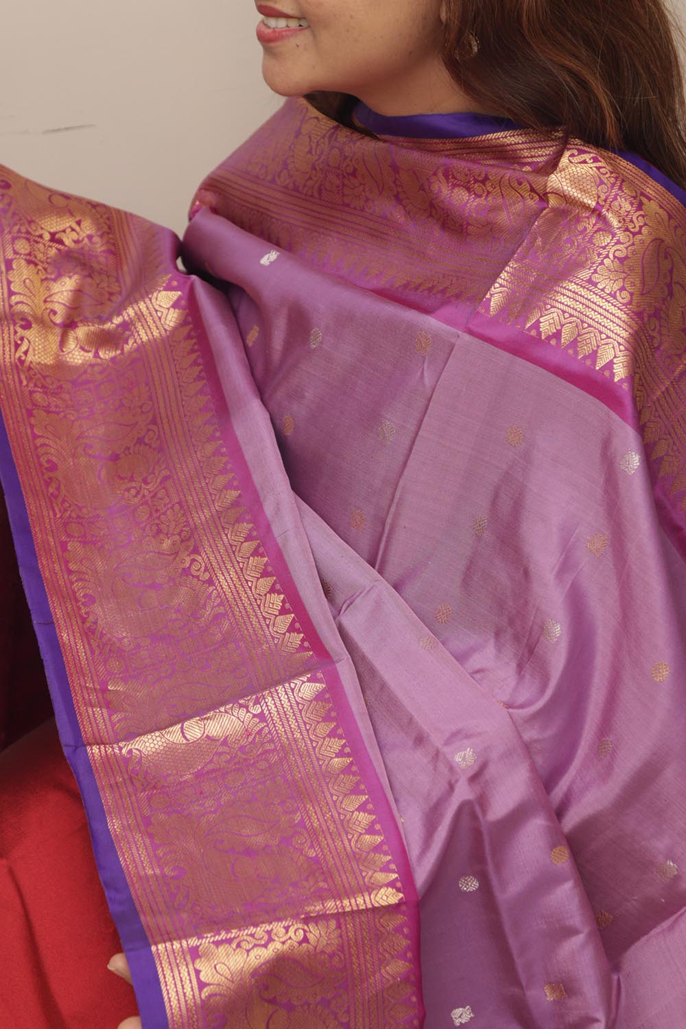 Exquisite Purple Kanjeevaram Pure Silk Handloom Dupatta With Contrast Border - Luxurion World