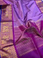Exquisite Purple Kanjeevaram Pure Silk Handloom Dupatta With Contrast Border - Luxurion World