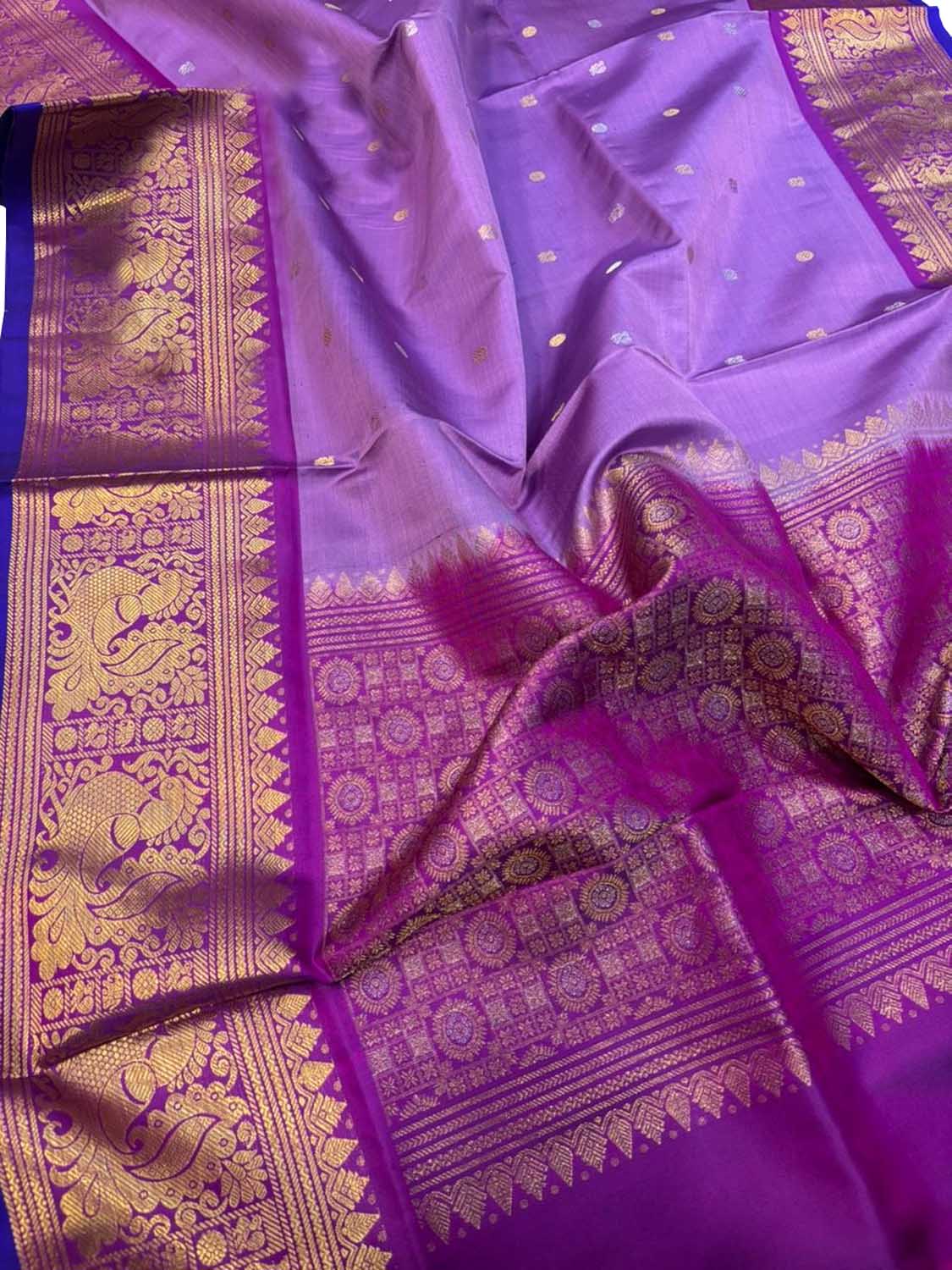 Exquisite Purple Kanjeevaram Pure Silk Handloom Dupatta With Contrast Border - Luxurion World