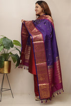 Blue Kanjeevaram Pure Silk Handloom Dupatta With Contrast Border - Luxurion World