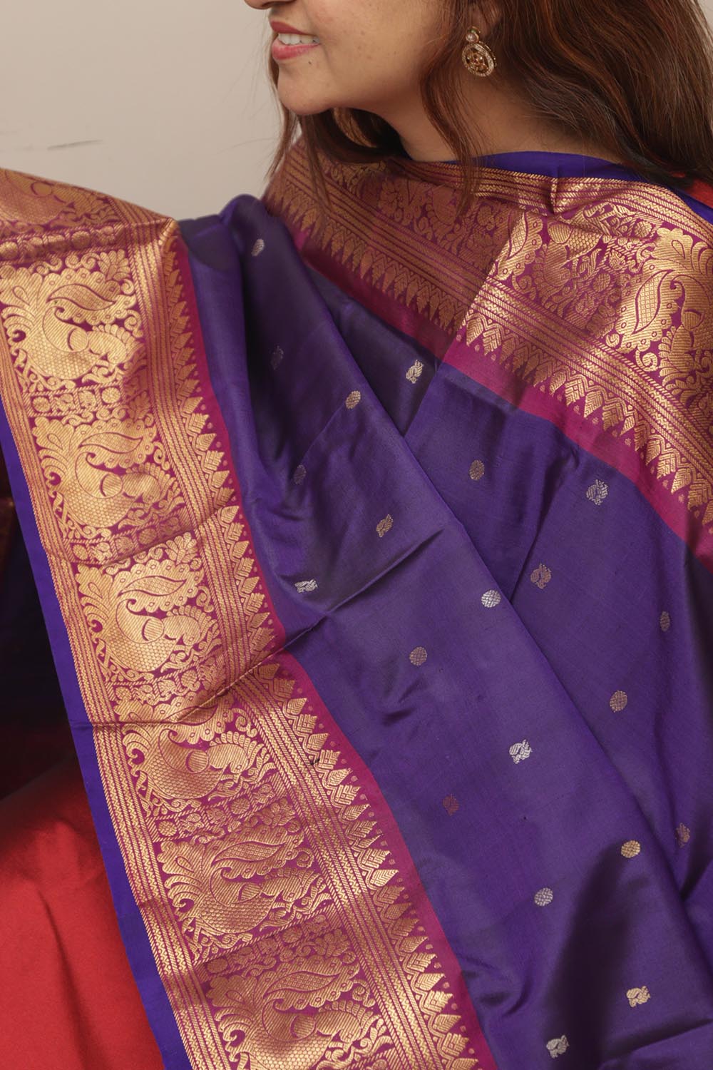 Blue Kanjeevaram Pure Silk Handloom Dupatta With Contrast Border - Luxurion World