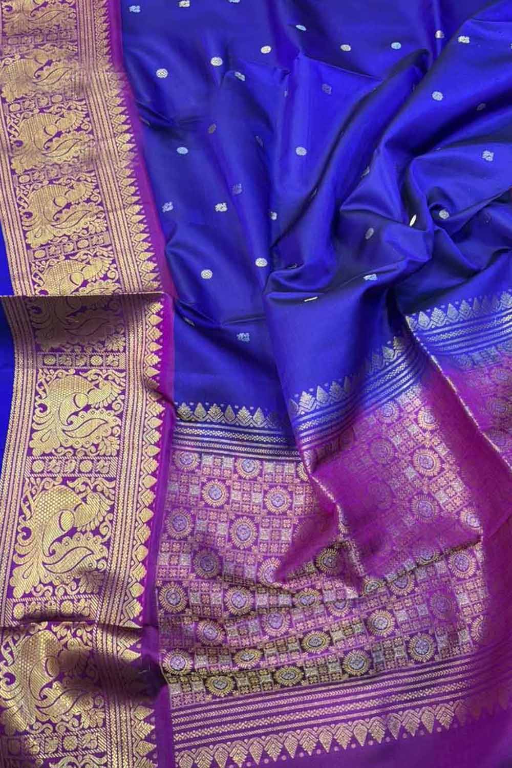 Blue Kanjeevaram Pure Silk Handloom Dupatta With Contrast Border - Luxurion World