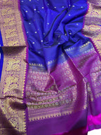 Blue Kanjeevaram Pure Silk Handloom Dupatta With Contrast Border - Luxurion World