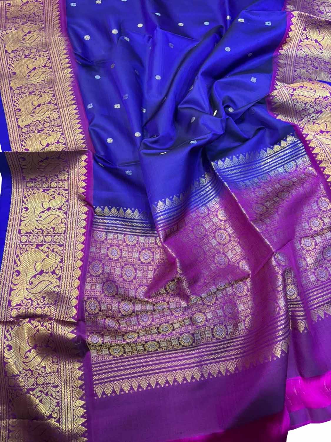Blue Kanjeevaram Pure Silk Handloom Dupatta With Contrast Border - Luxurion World