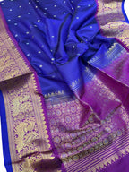 Blue Kanjeevaram Pure Silk Handloom Dupatta With Contrast Border - Luxurion World